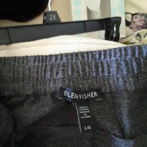 WOMENS EILEEN FISHER LONG PANTS SIZE L POLY/SPANDEX BLACK/WHITE HERRINGBONE